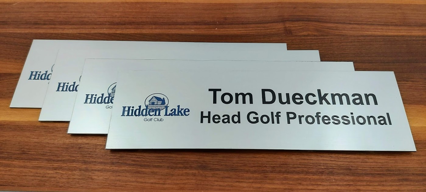 Custom desk nameplate engraved by Aran Awards in Hamilton