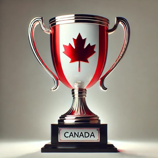 Custom maple leaf trophy with Canadian flag artwork from Aran Awards