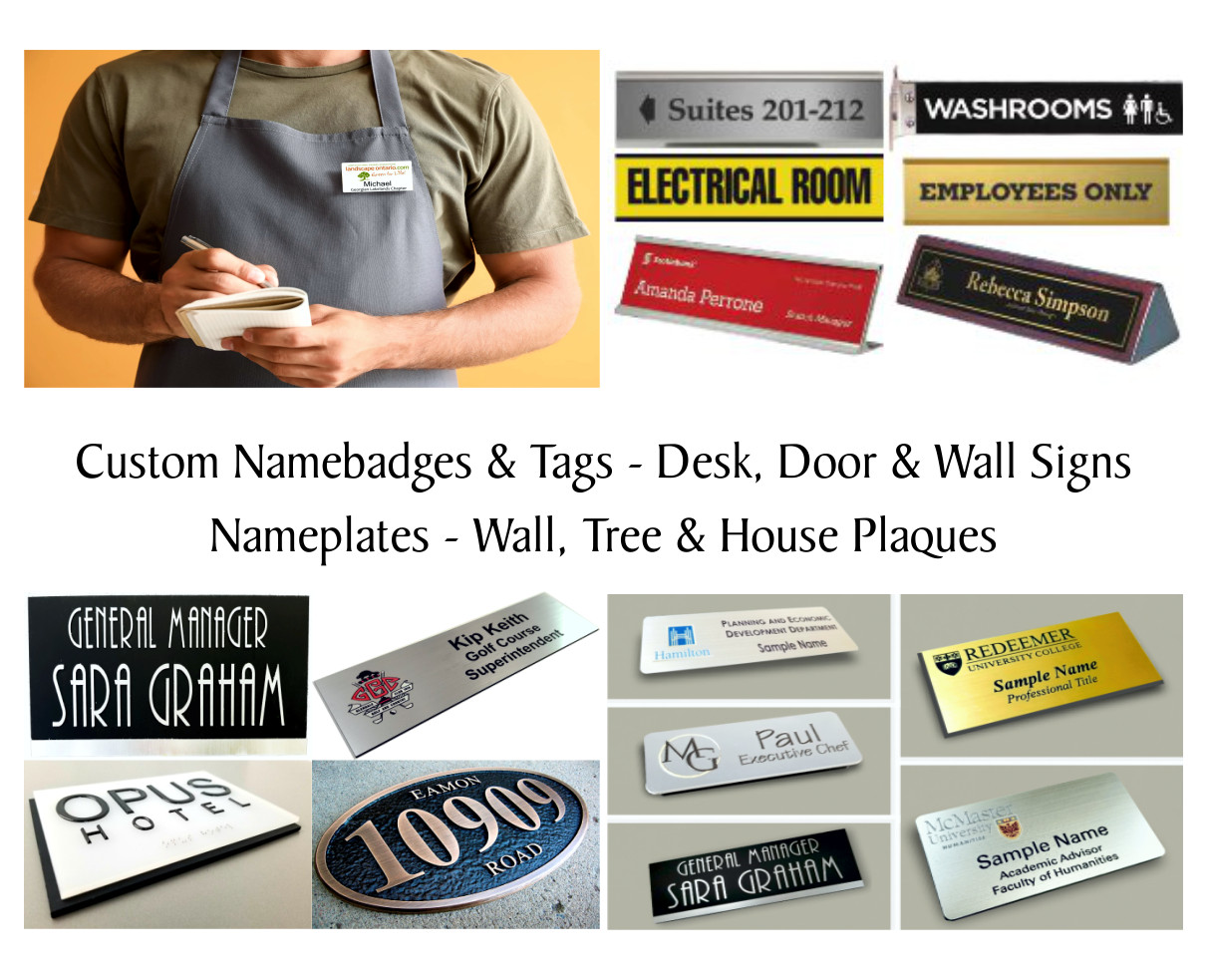 Custom name badges, tags, desk plates, and signs from Aran Awards