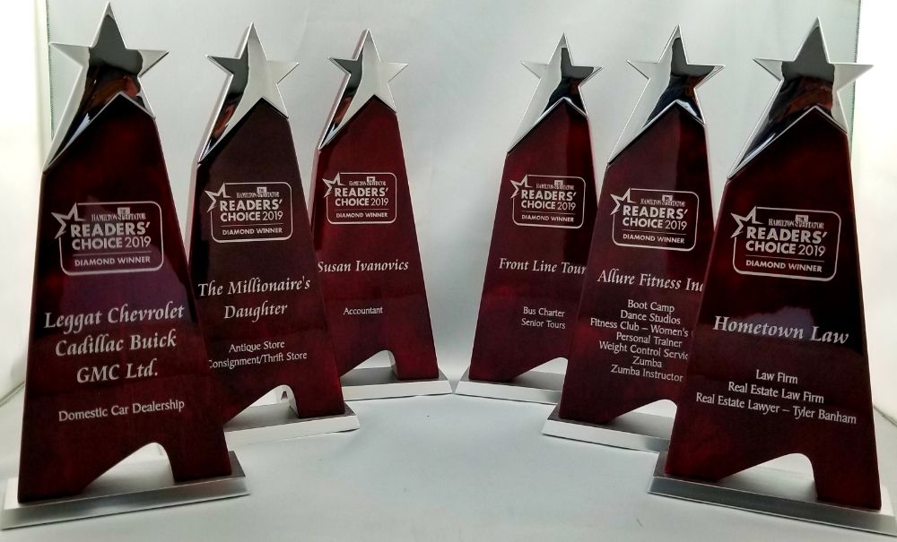 Employee recognition awards on display from Aran Awards