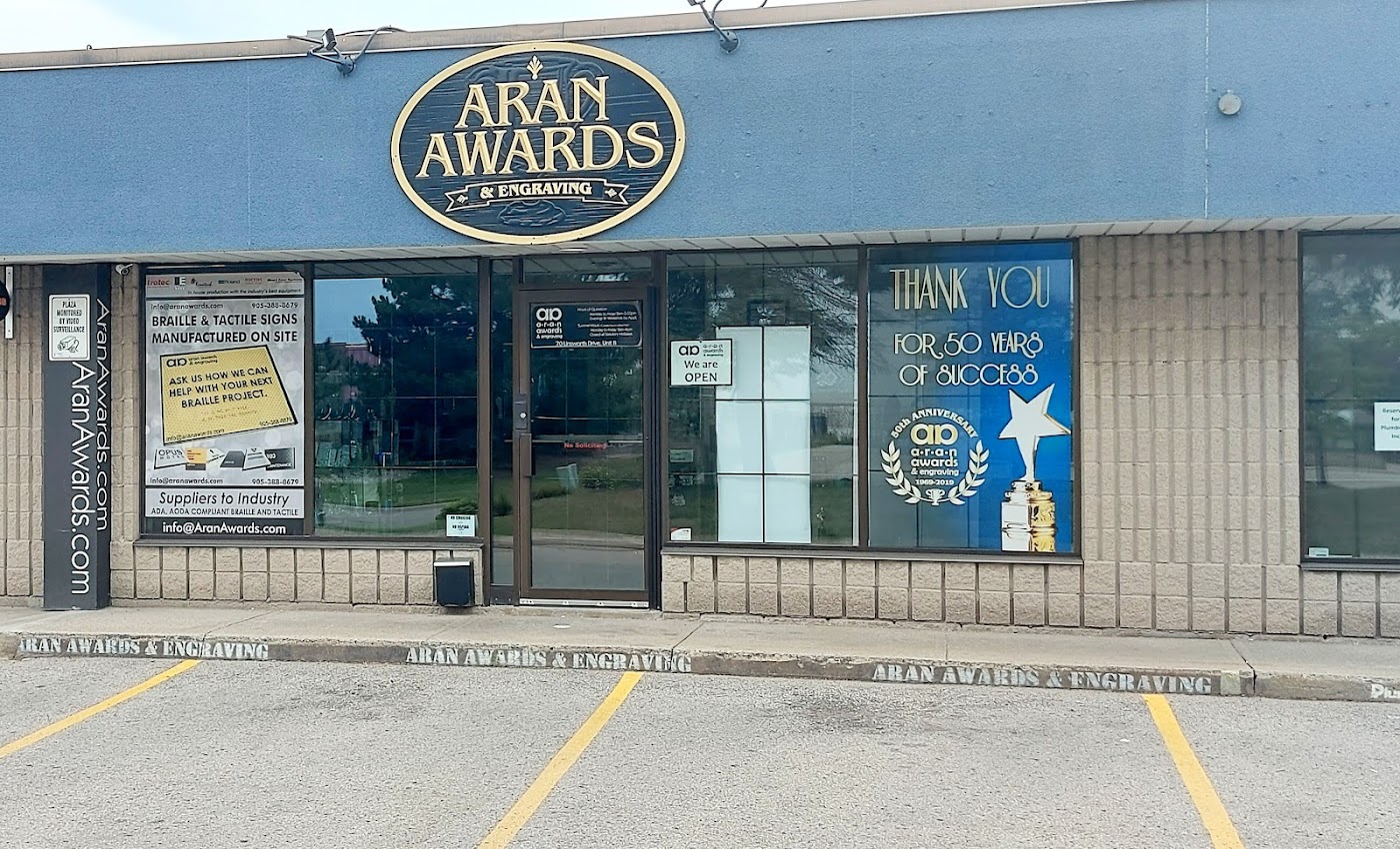 Aran Awards storefront at 70 Unsworth Drive, Unit 8 in Hamilton