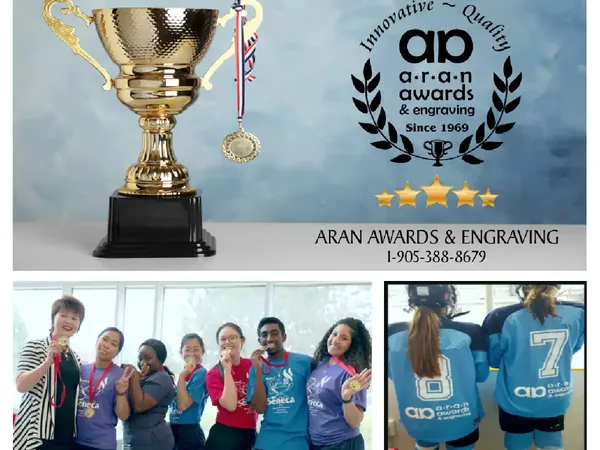 Gold trophy and medal display